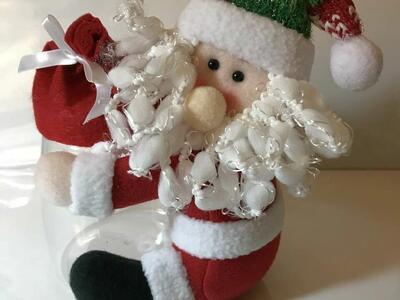 Santa Clause Holding Clear Plastic Jar, Santa made of Felt, Fill jar with candy.