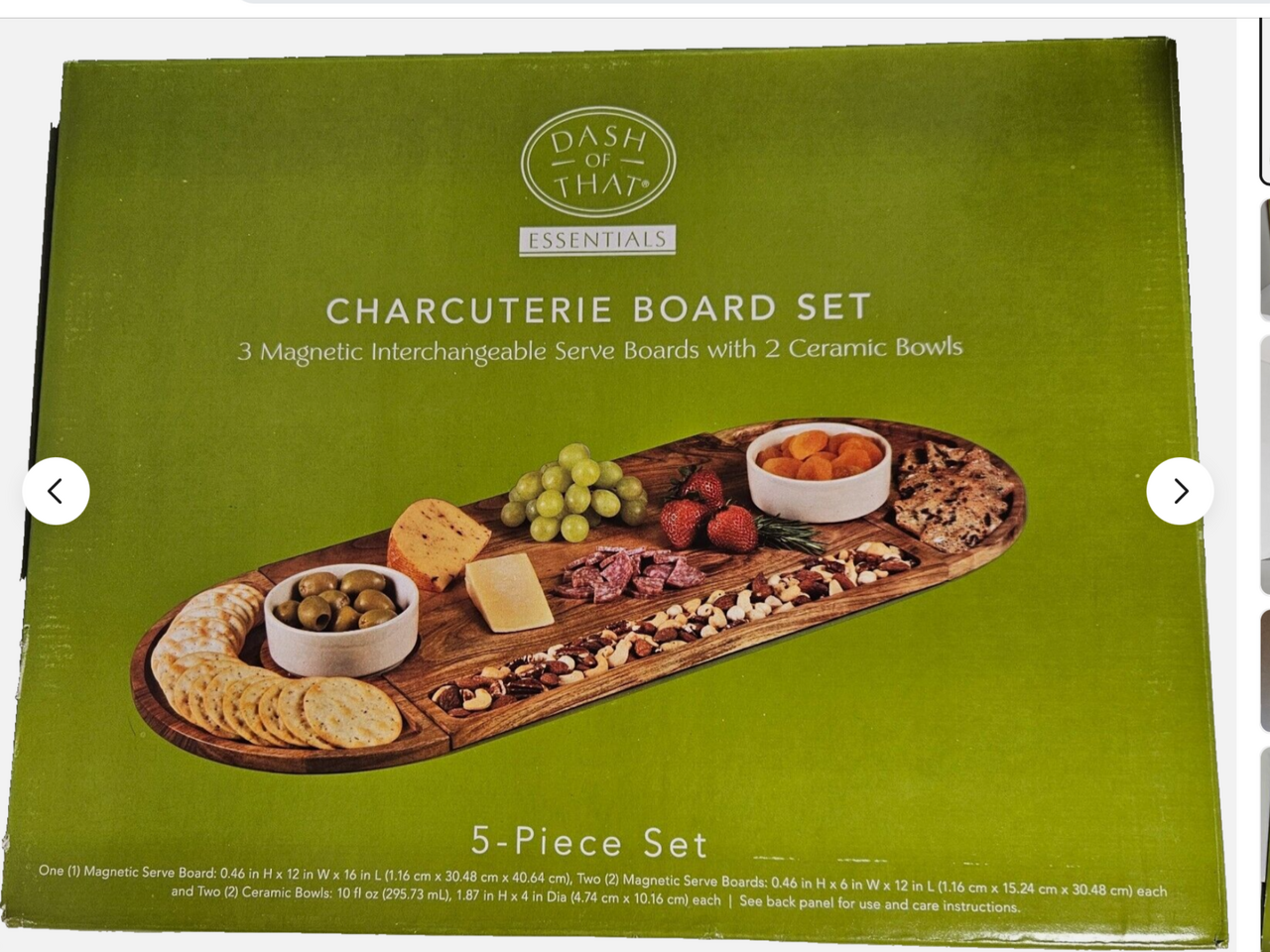Dash Of That Charcuterie Board Set of 3 Magnetic Acacia Wood Boards, 2 Ceramic Bowls, 1 Serving Tong