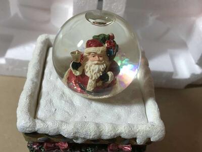 Costco Christmas Water Globe Box with Interchangable Top Santa Upon the Chimney