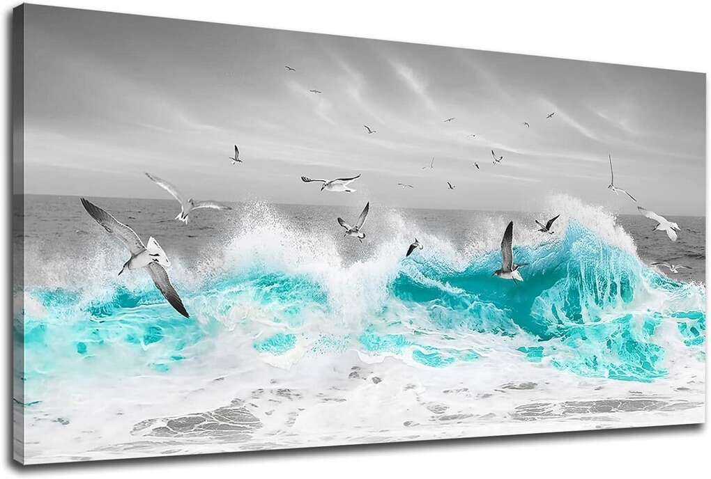 Sea Birds Canvas Pictures Black White 24x48