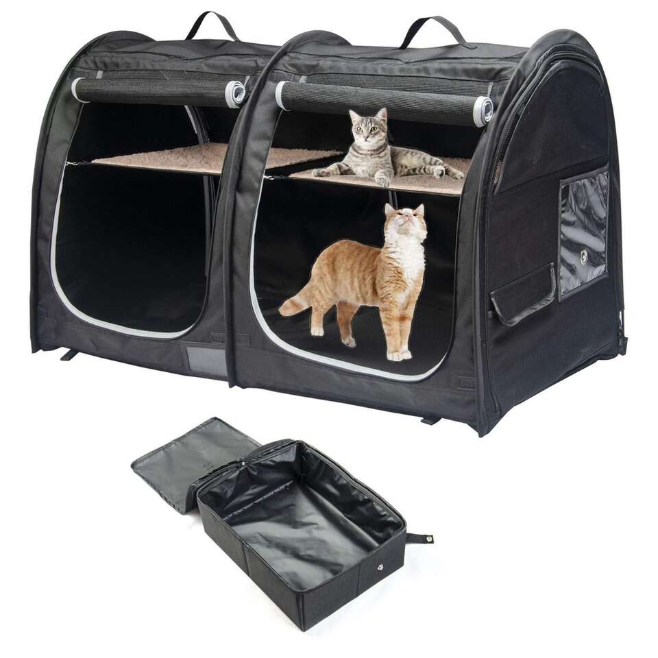 Portable Twin Compartment Show Home Cat Cage/Condo