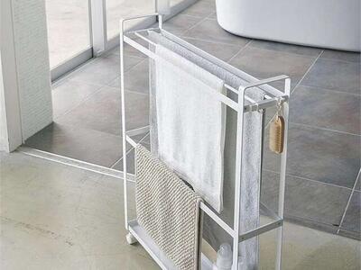 Yamazaki Bath Cart & Towel Rack - White Steel