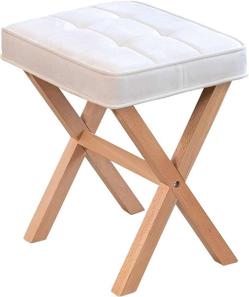 Square Ottoman Luxurious Upholstered Stool - White