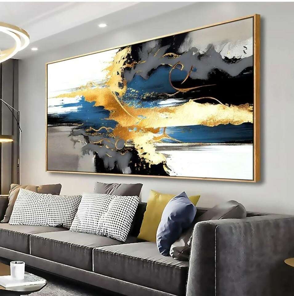 Abstract Wall Art, Canvas Painting 24x48in Framed