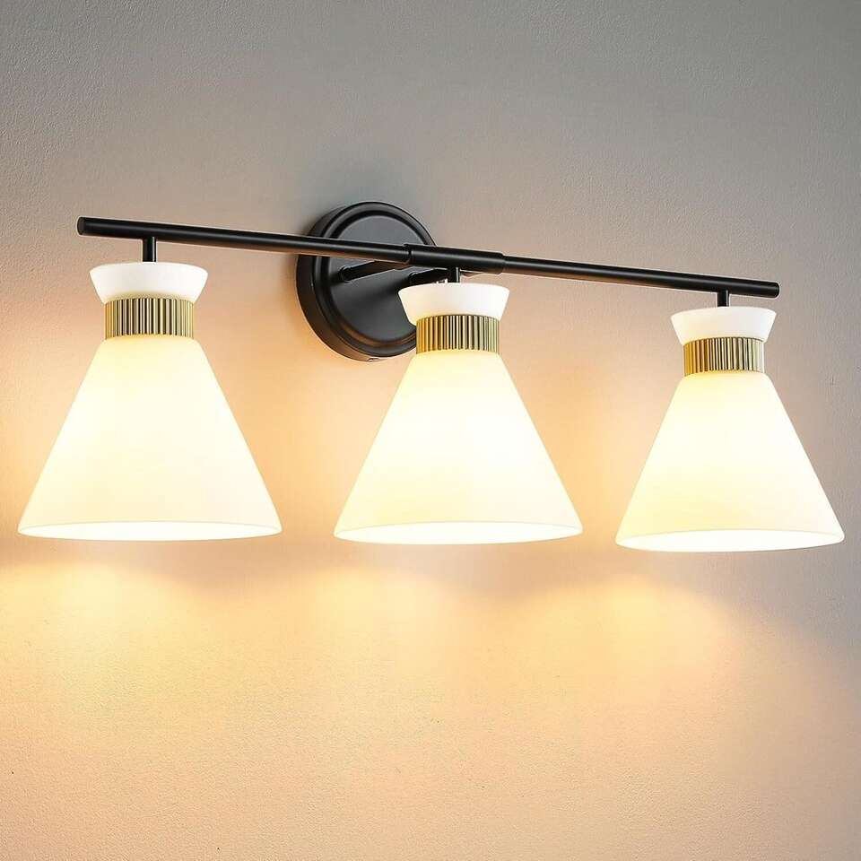 Black & Gold Vanity Light Fixtures: 3 Lights