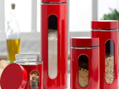 Modern Red Stainless Steel Canister Set