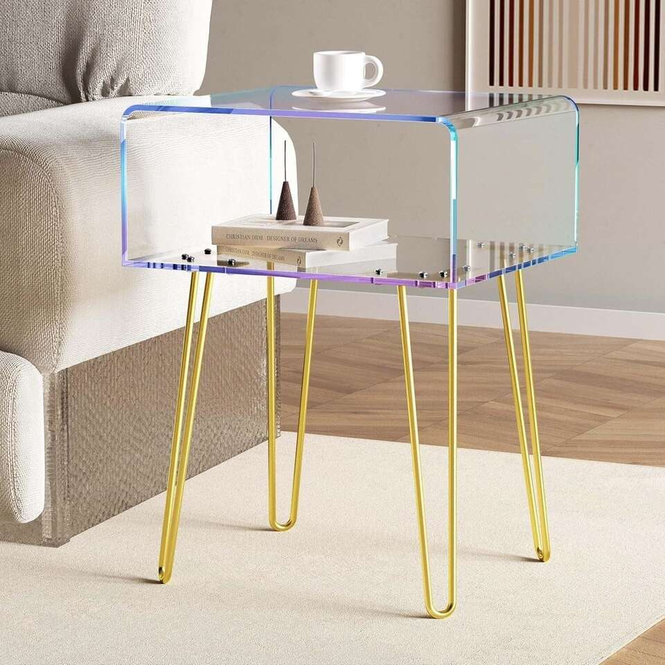 Acrylic End Table with Golden Metal Legs