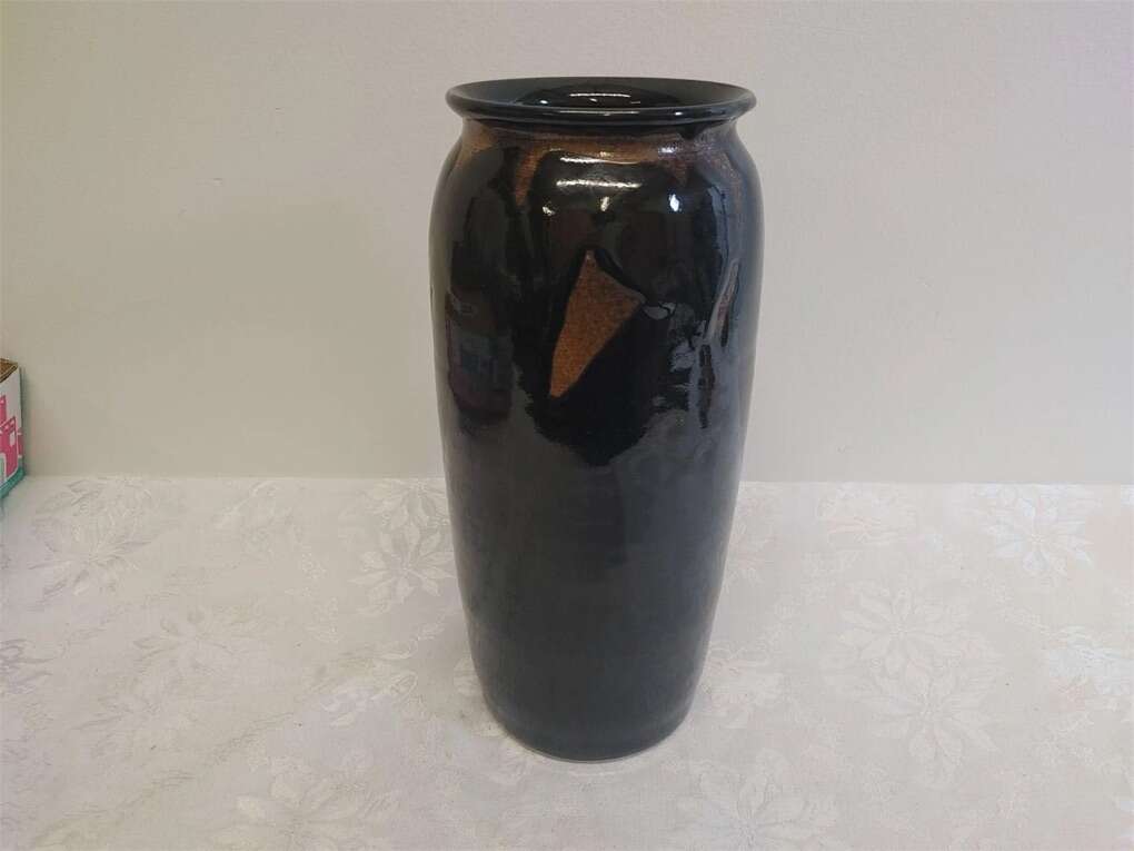 12in Tall Bruning Pottery Vase - Black