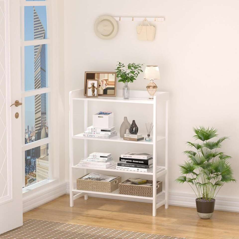 4-Tier Bamboo Console End Table with Open Shelves