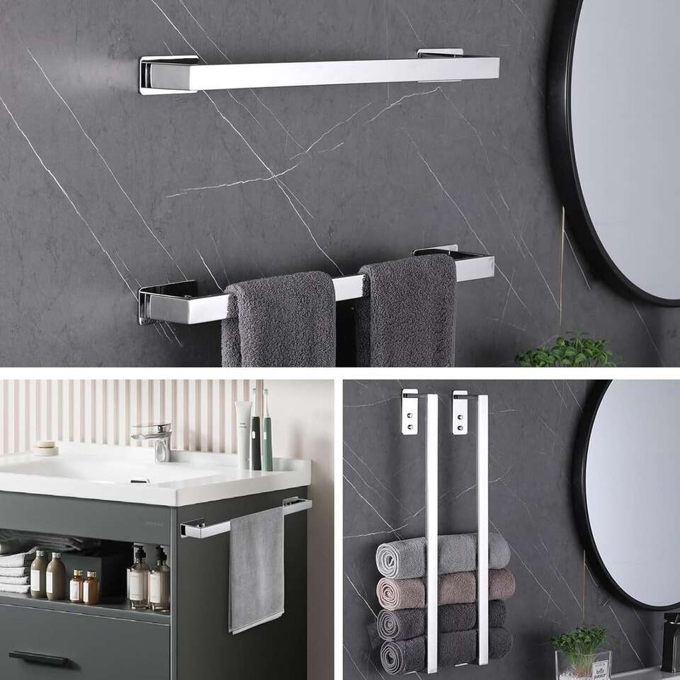 Chrome Bath Towel Holder 24-Inch Self-Adhesive