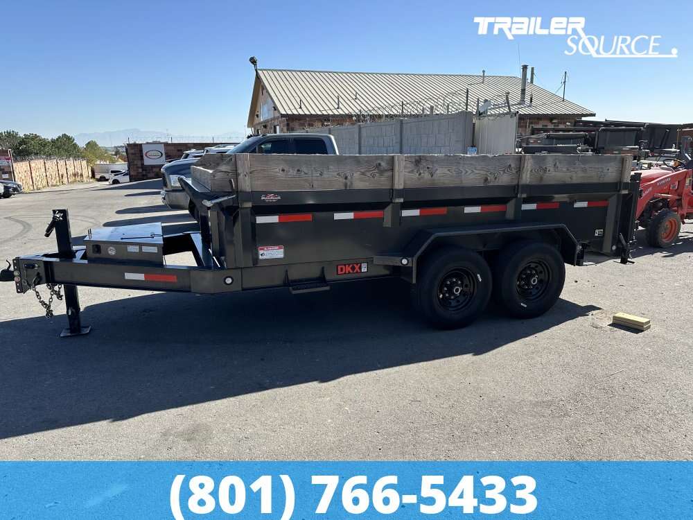 Maxx-D DKX 7x14 Dump Trailer 24" Sides 14K 14 Ply Tires, Board Brackets, D-Rings, Scissor Hoist, Slide Out Ramps, Solar Panel,