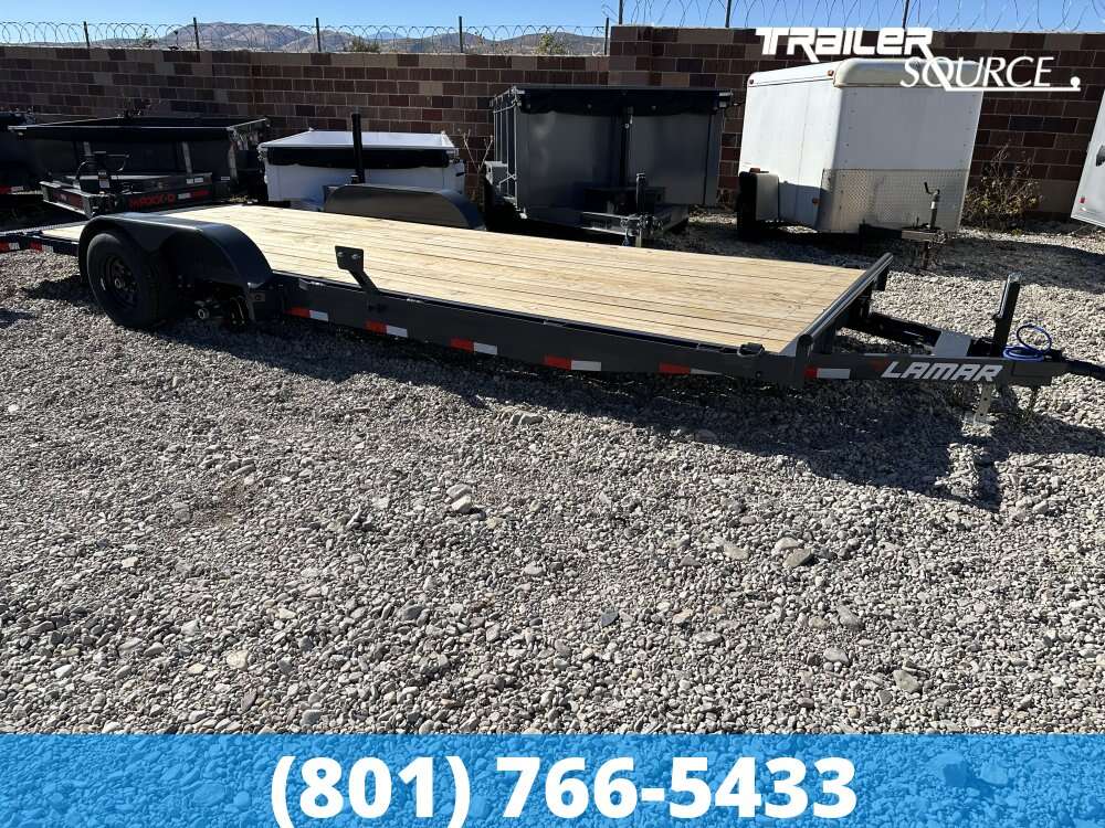 2025 Lamar Car Hauler 7x22 10K Car Hauler Trailer D-Rings, Dovetail, Removable Fenders, Rub Rail, Slide Out Ramps, Spare Mount