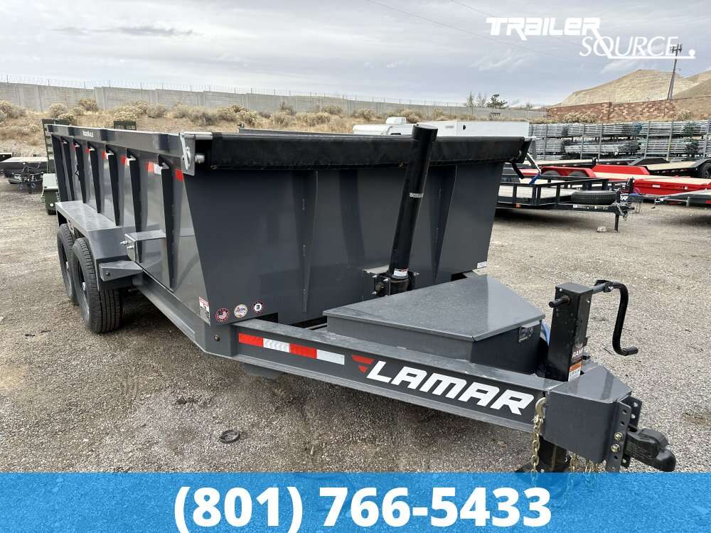 Lamar DT Telescopic 7x14 Dump Trailer 36" Sides 14K D-Rings, Slide Out Ramps, Tongue Box