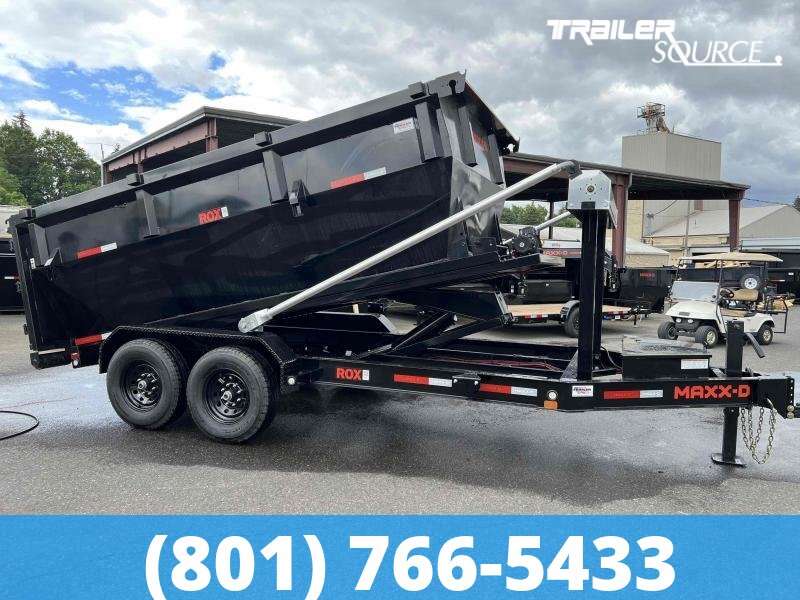 Maxx-D ROX Bumper Pull Roll Off 7x14 Dumpster Trailer with 3 Dumpster Bins Package and Electric Tarp