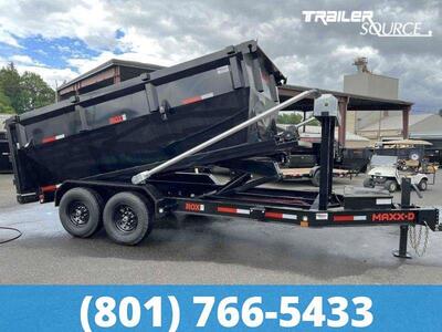 Maxx-D ROX Bumper Pull Roll Off 7x14 Dumpster Trailer with 3 Dumpster Bins Package and Electric Tarp
