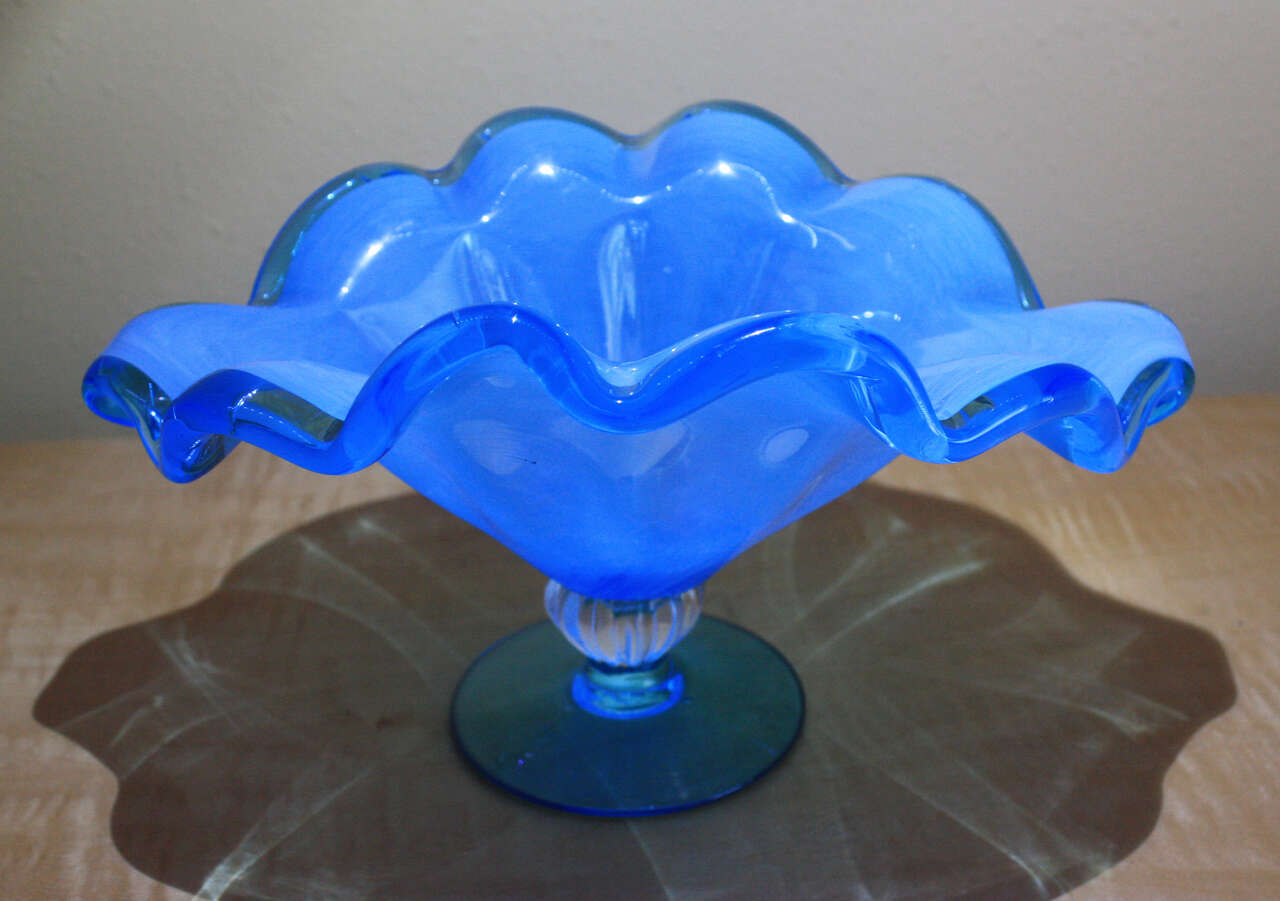 Vintage WHITE CRISTAL MURANO Art Glass Bowl Vase Italy