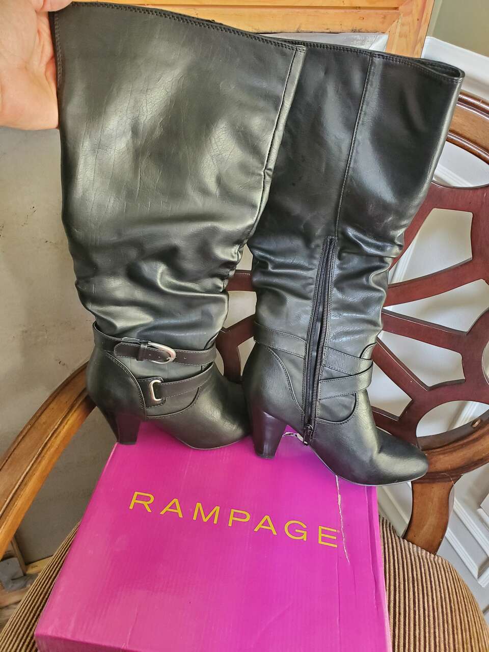 Rampage Womens Black Boots, Size 6.5, 3.5 inch heel