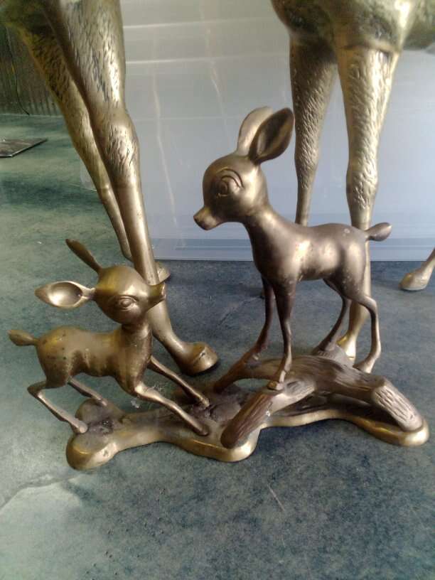 Vintage solid brass reindeer family