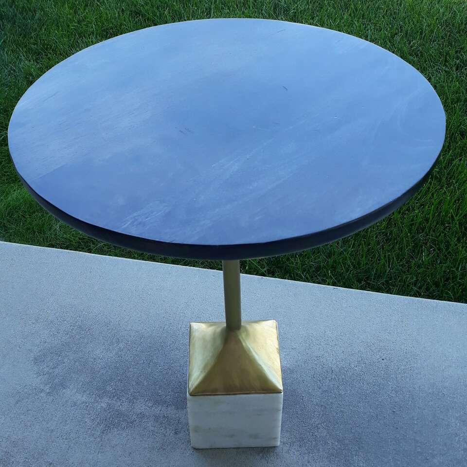 Gray wooden cube marble base side table