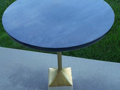 Gray wooden cube marble base side table