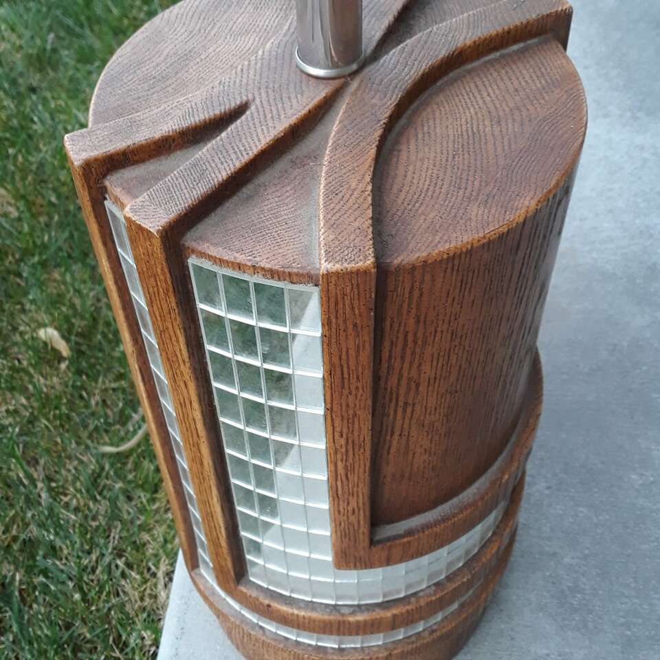 Mid Century Modern Wood and Mirror Table Lamp