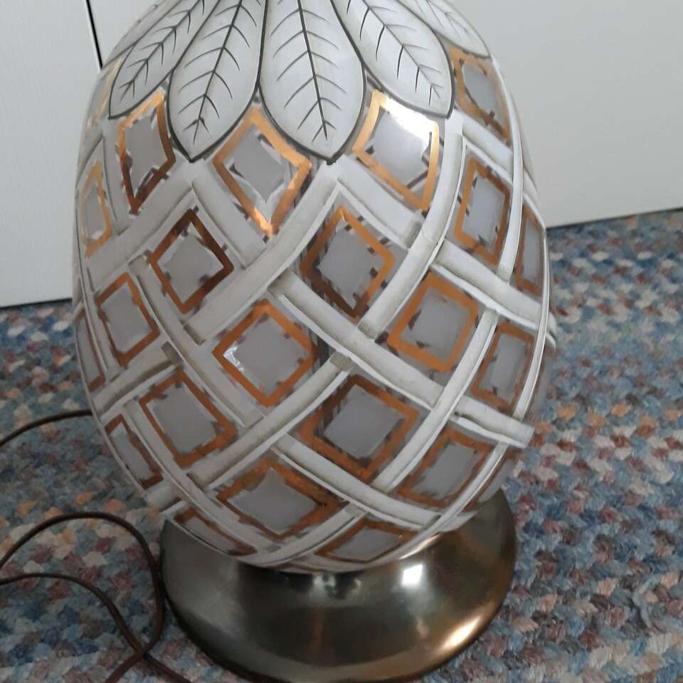 Vintage Glass Lamp with Hand Painted Gold Leaf