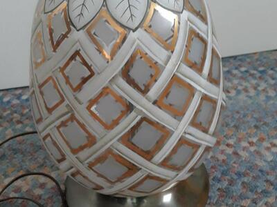 Vintage Glass Lamp with Hand Painted Gold Leaf