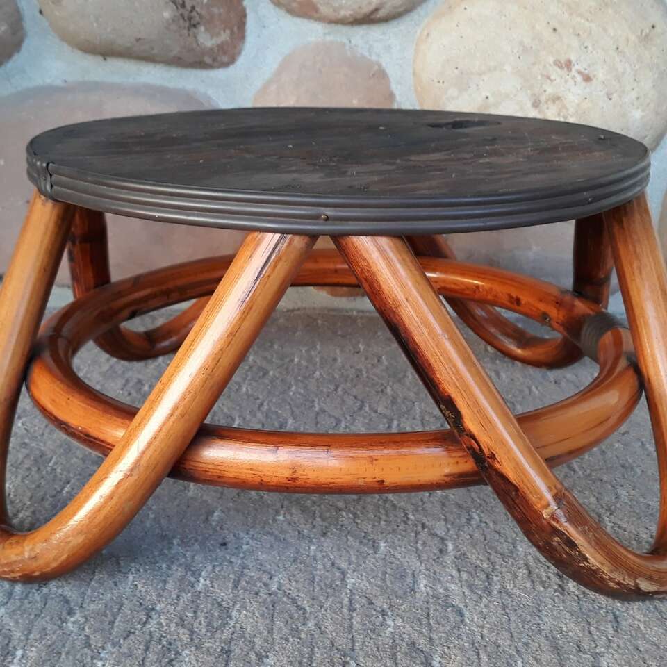 Vintage Mid Century Rattan Bentwood Plant Stand