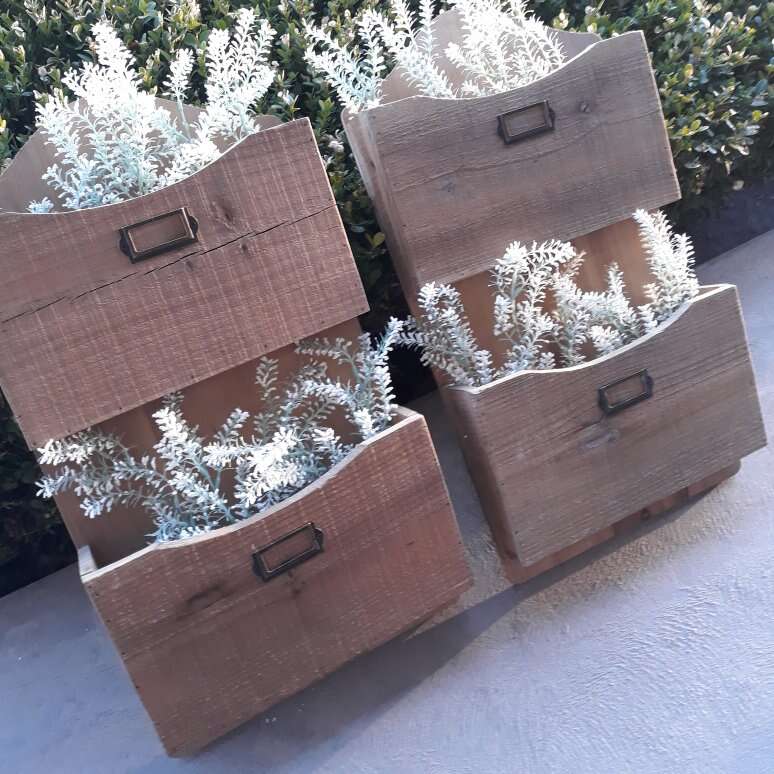 Rustic wooden wall hanging letter magazine holder