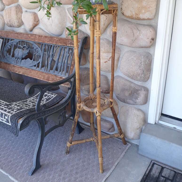 Vintage 2 tier bamboo plant stand 38" TALL
