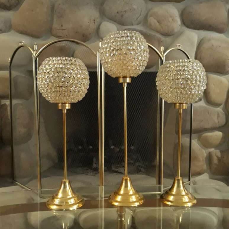 Gold Glass Crystal Bow/ Ball Stand Candle Holders