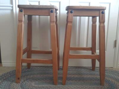 Pier 1 Imports Mexican Pine Wood Bar Stools (2)