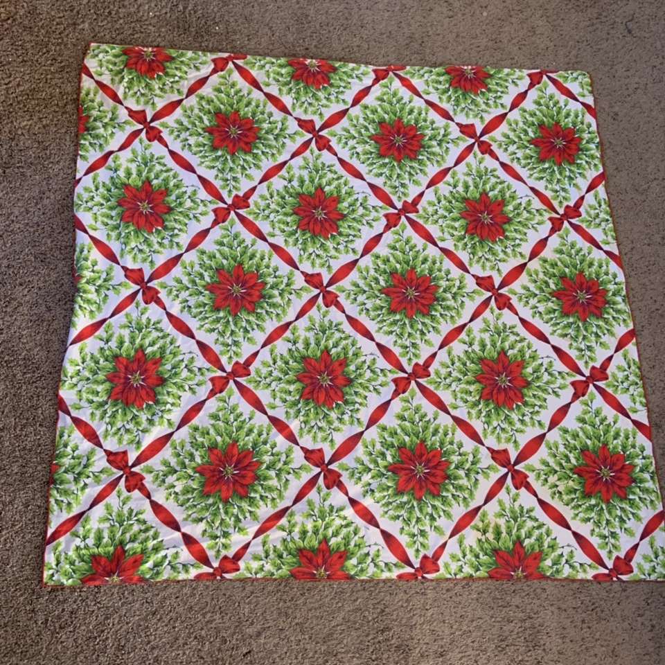 Vintage Poinsettia Ribbon Christmas TableCloth