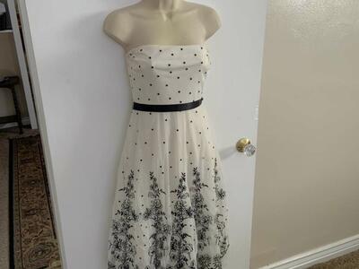 BCBG Maxazria Black and White Polka Dot Floral
