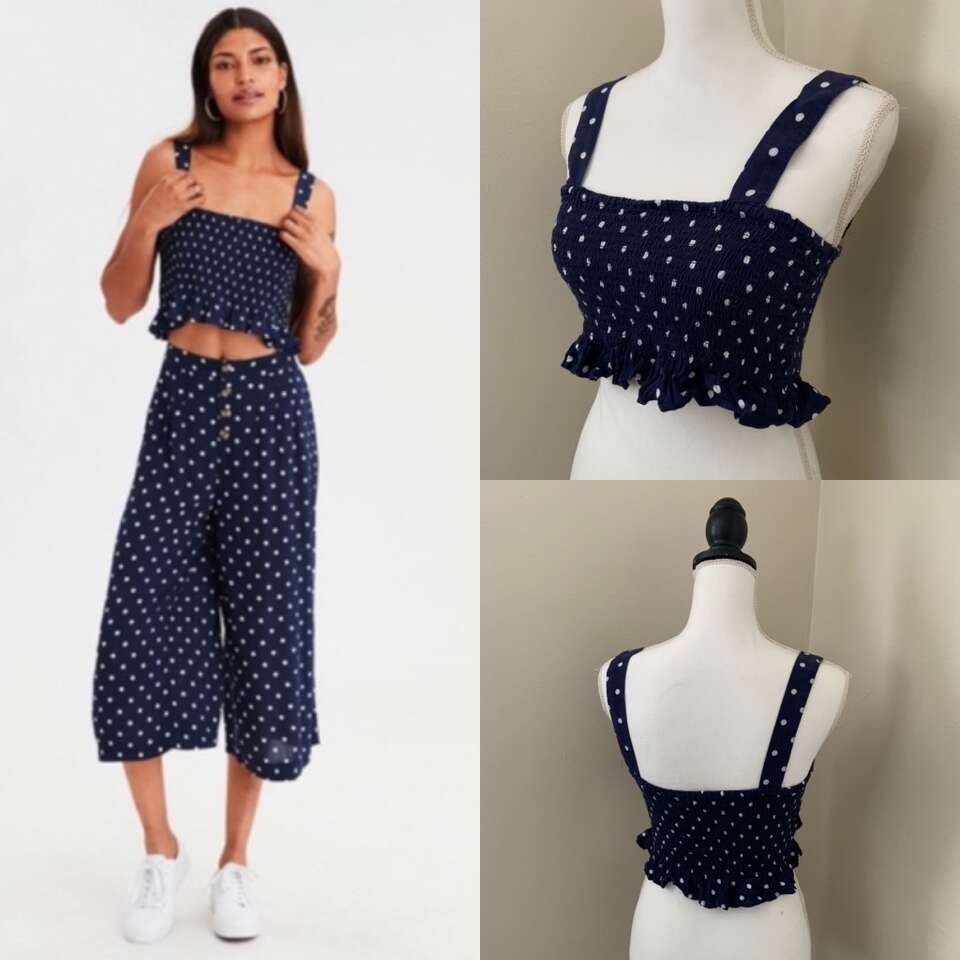 American Eagle Navy Blue Polka Dot Crop Top Size S
