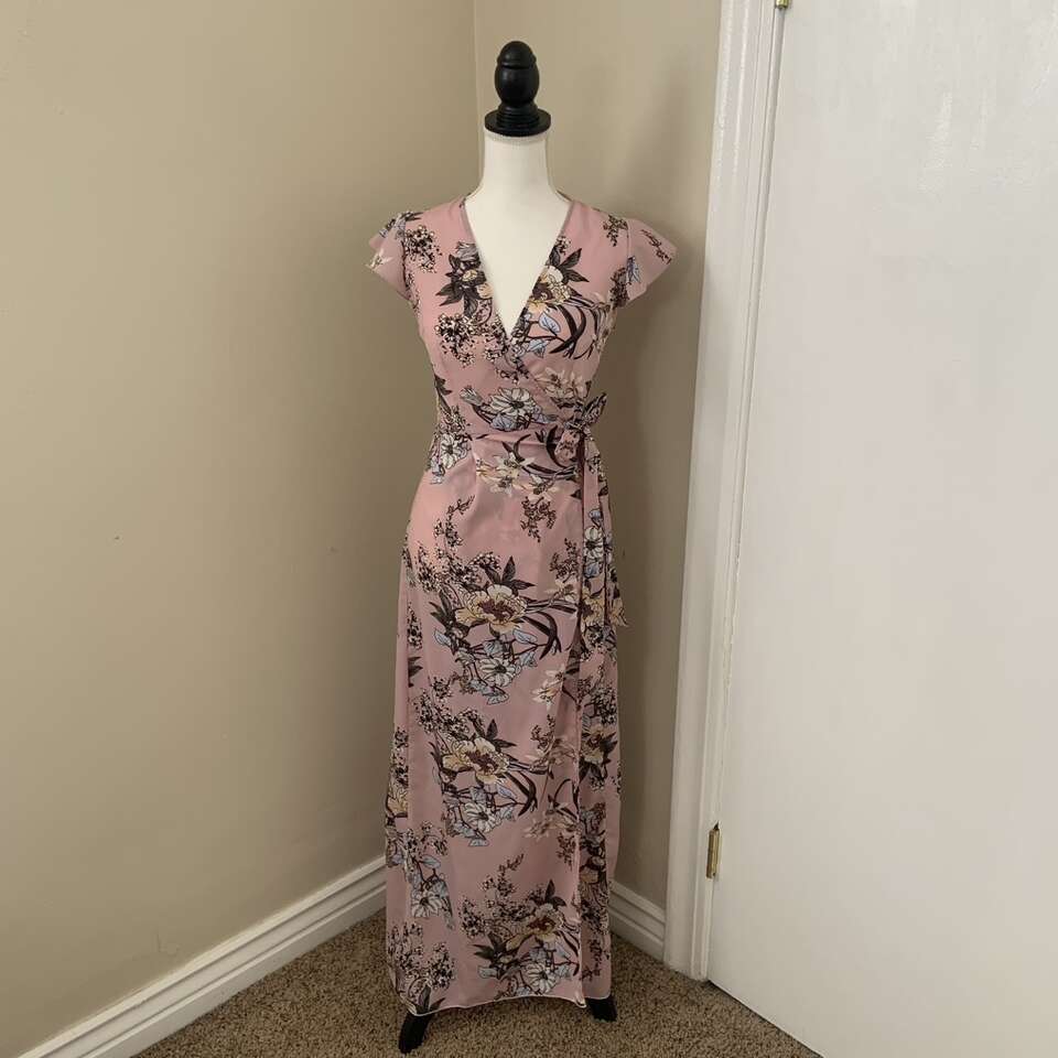 Miss Ord Pink Floral Wrap Dress Size Small