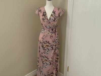 Miss Ord Pink Floral Wrap Dress Size Small