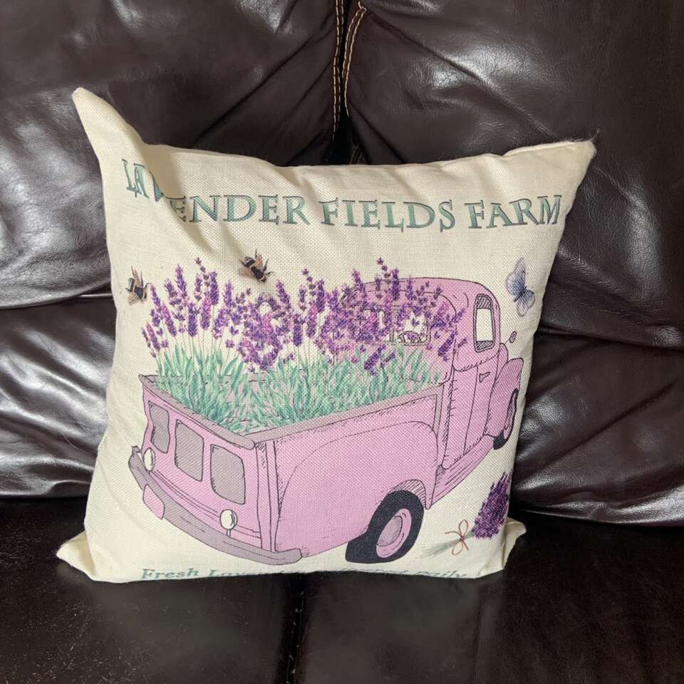 Lavender Fields Farm Truck Vintage Like Pillow