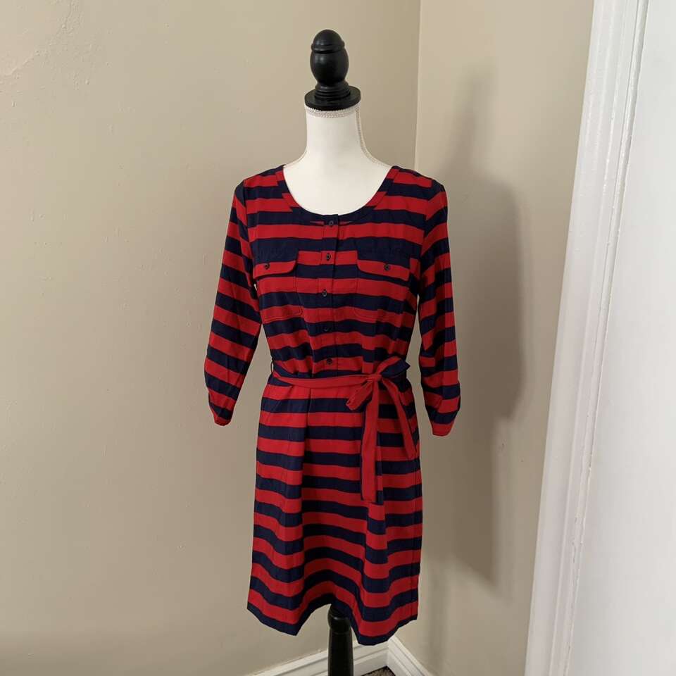 Gap Blue &amp; Red Striped Button Up Dress Small