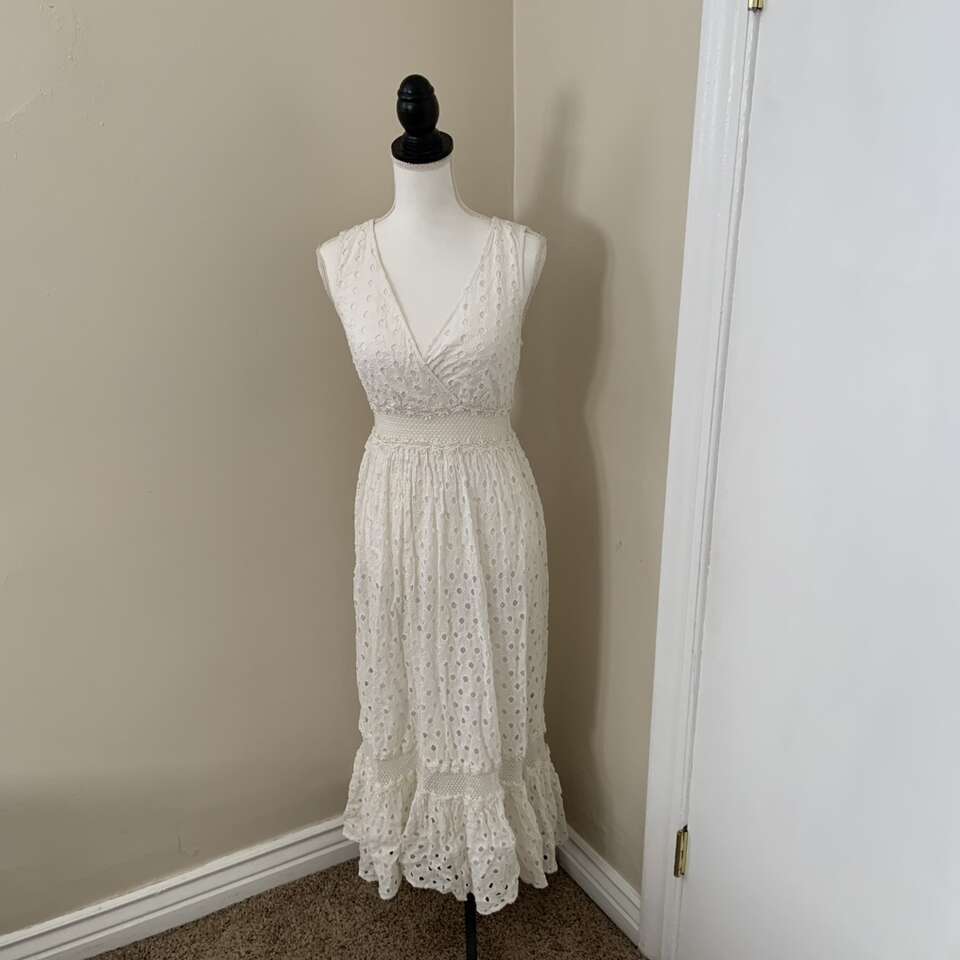 Anthropologie Leif Notes Cream Eyelet Maxi Dress