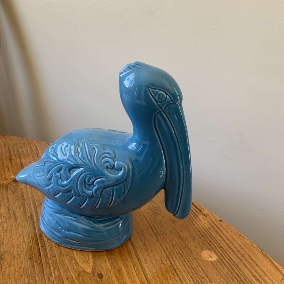 Blue Ceramic Sitting Pelican Figurine