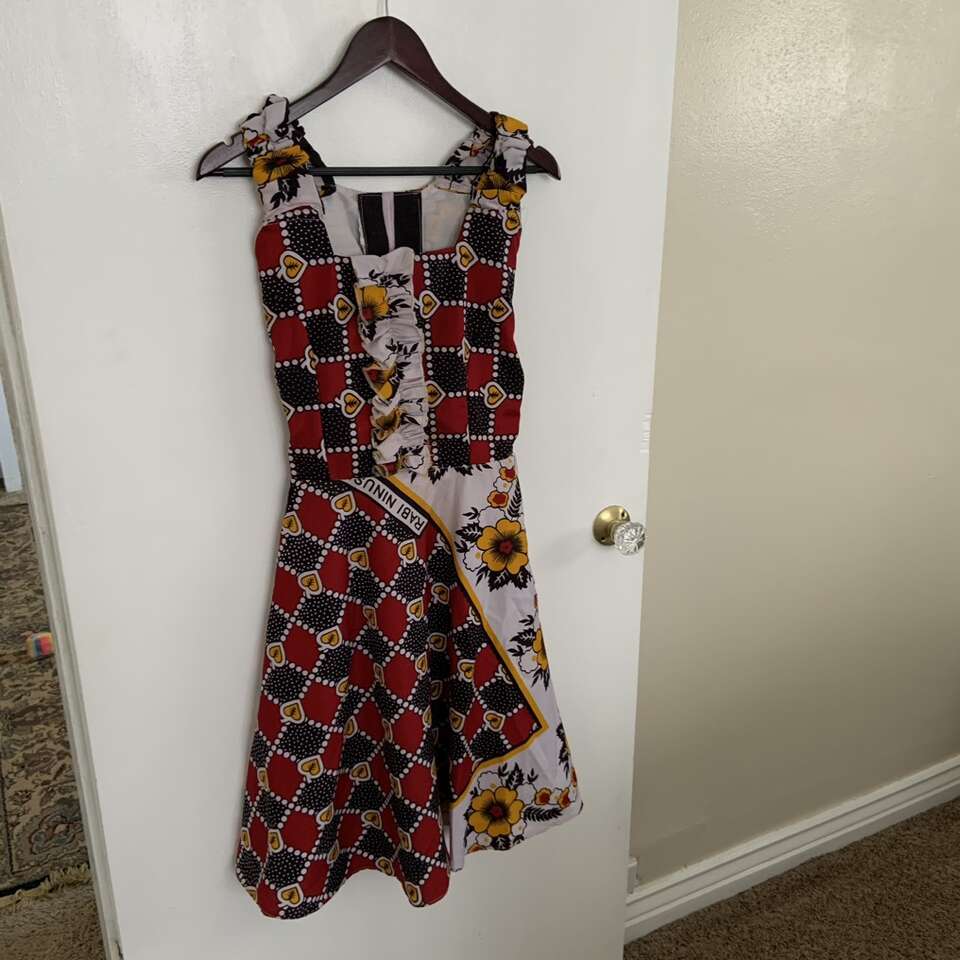 Homemade African Kenya Red Yellow Dress Size XS