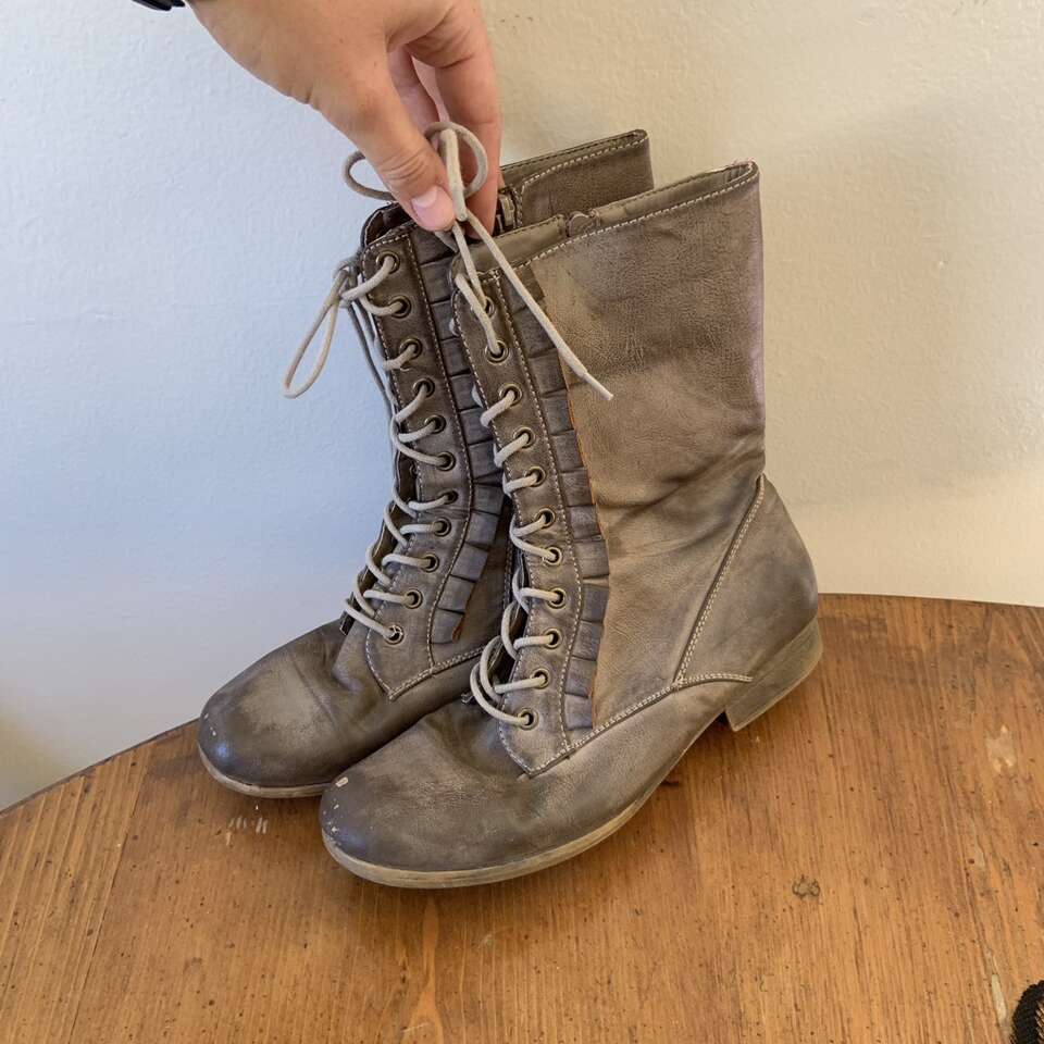 Betsey Johnson Distressed Litza Taupe Combat Boots