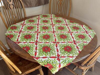 Vintage Poinsettia & Ribbon Christmas Table Cloth