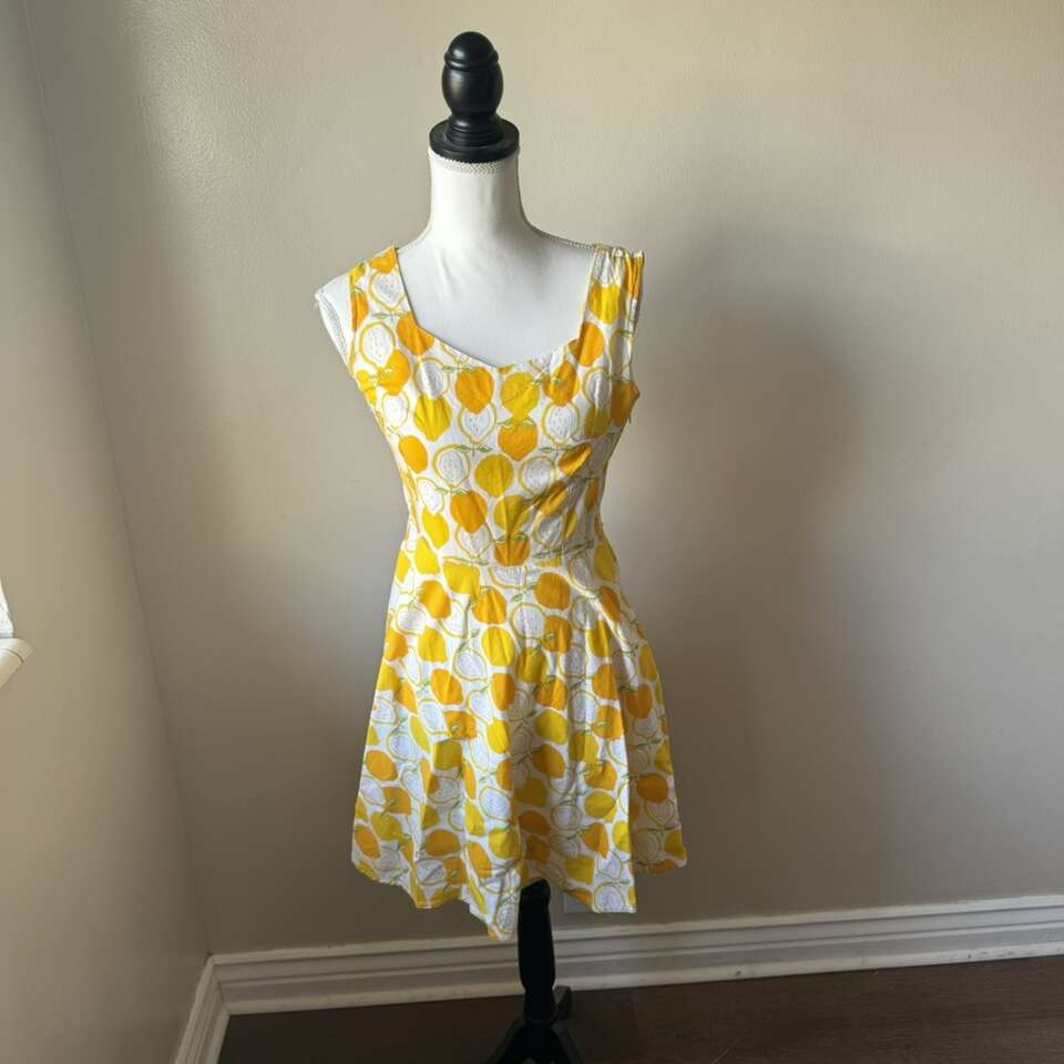Vintage Style Open Back Handmade Lemon Dress XS