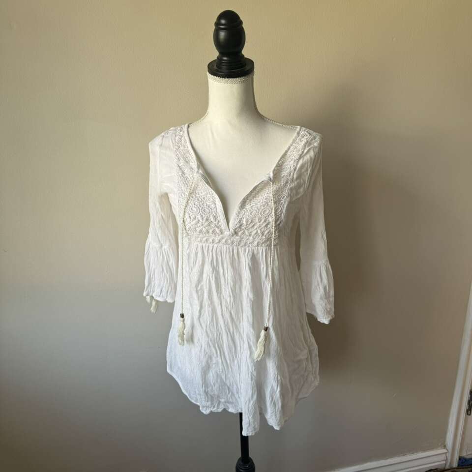 Cream Cold Shoulder Peasant Sleeve Top for Pirate