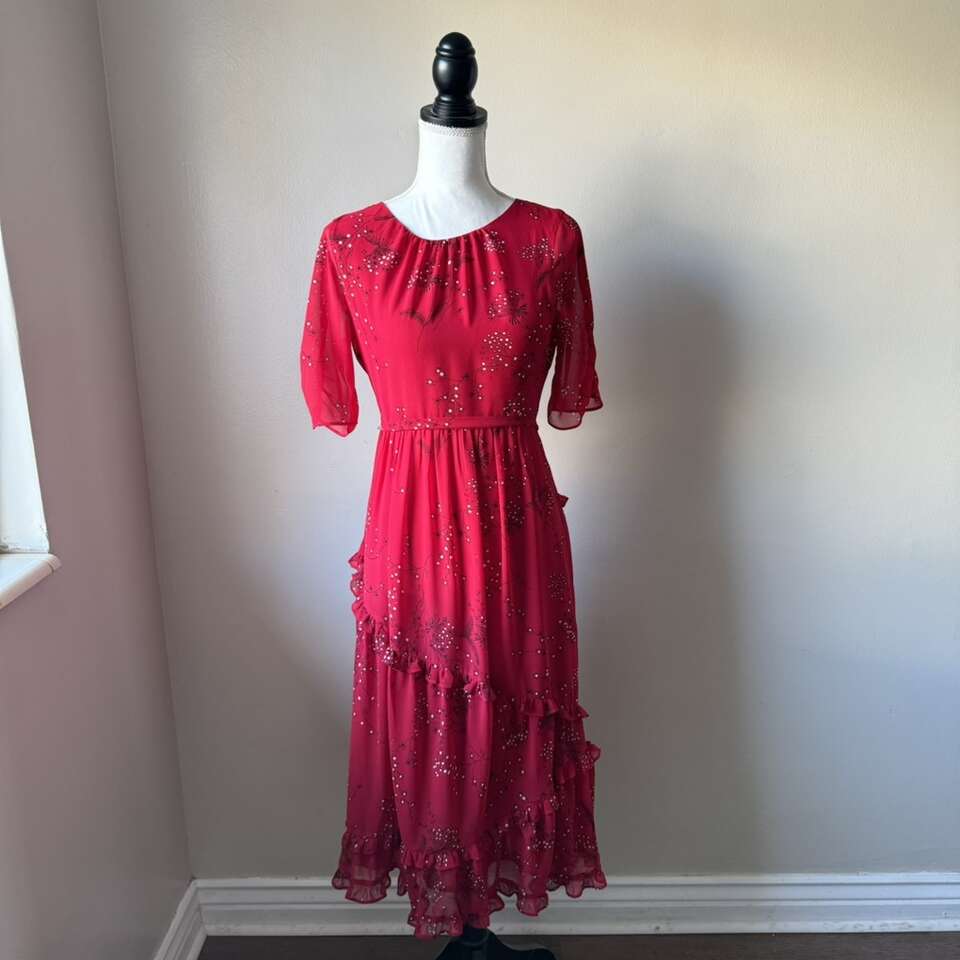 Madewell Windpoppy Ruffle Midi Red Dress Size 0
