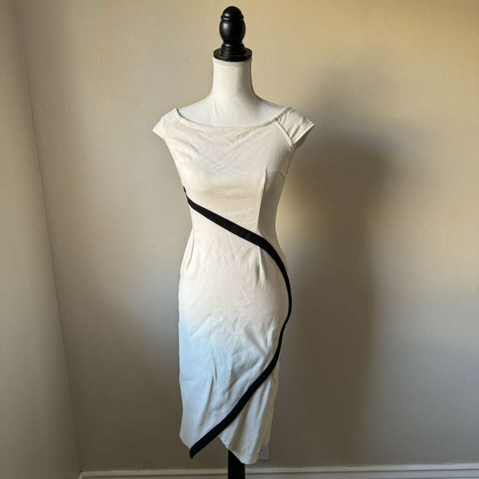 Black and Cream Form Fitting Dress Size Small