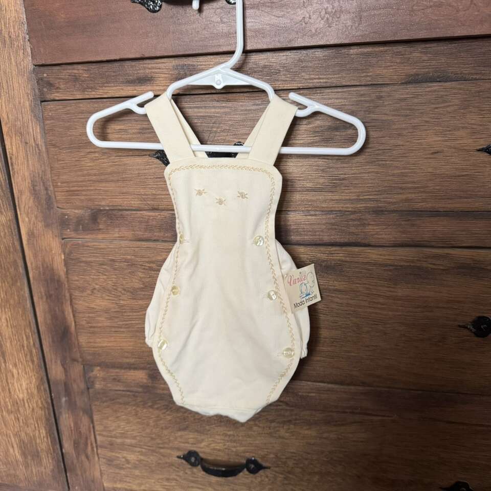 Vintage Cream Baby Romper Blessing Rosettes