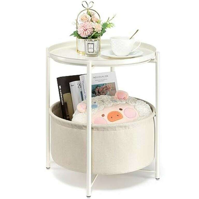 danpinera Round Side Table with Fabric Storage Base